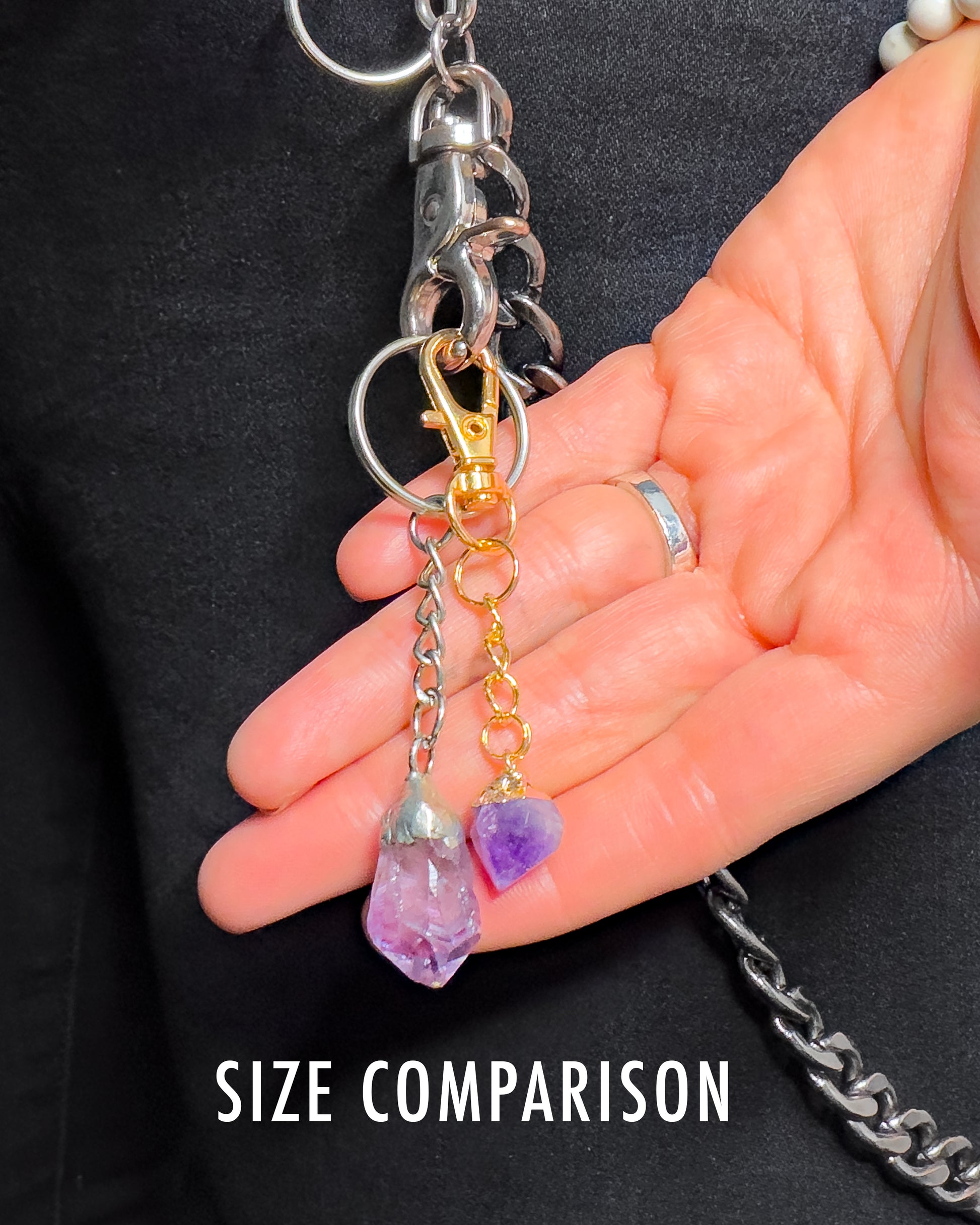 Mini Gold Crystal Keychain Black Tourmaline Amethyst